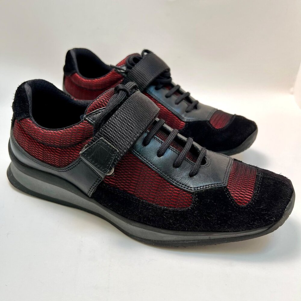 Vintage PRADA Calzature Donna Suede & Mesh Velcro Strap Sneakers Size 8.5 / 38.5